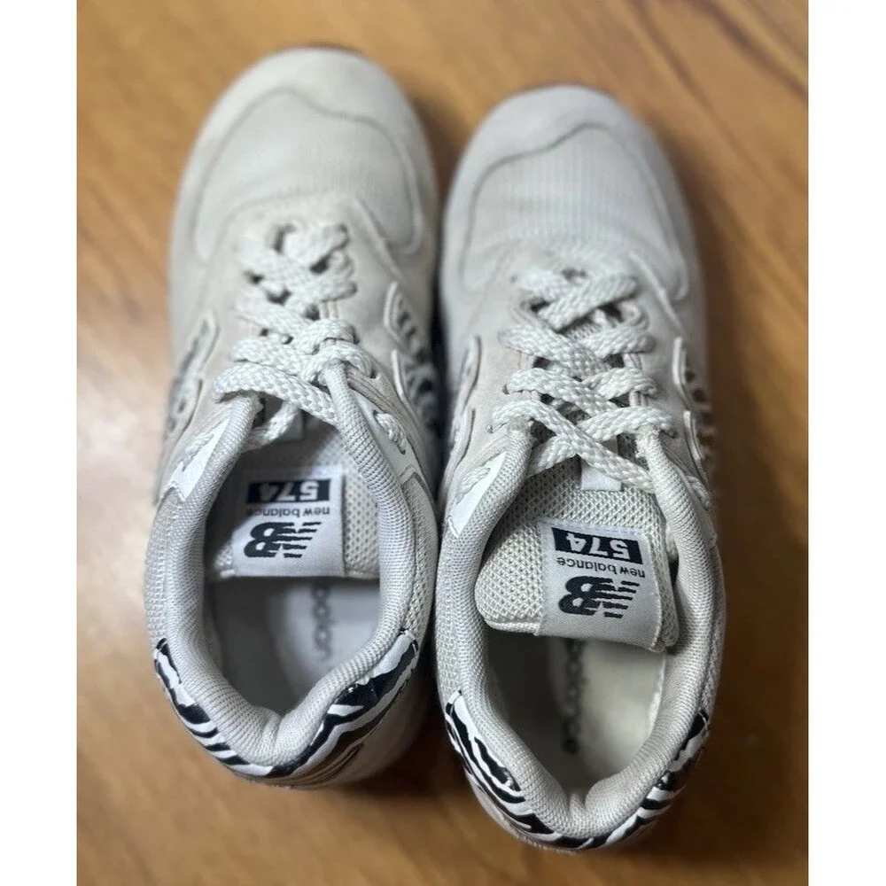 New Balance 574 Sea Salt Zebra Youth Kids‎ Sneaker Size 1.5 Suede EVA Technology